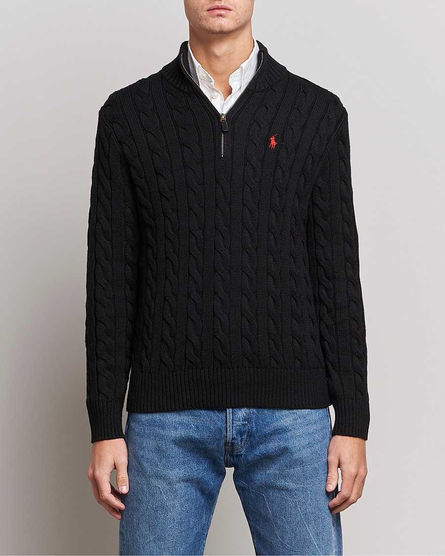 Uomini |  | Polo Ralph Lauren | Cotton Cable Half Zip Polo Black