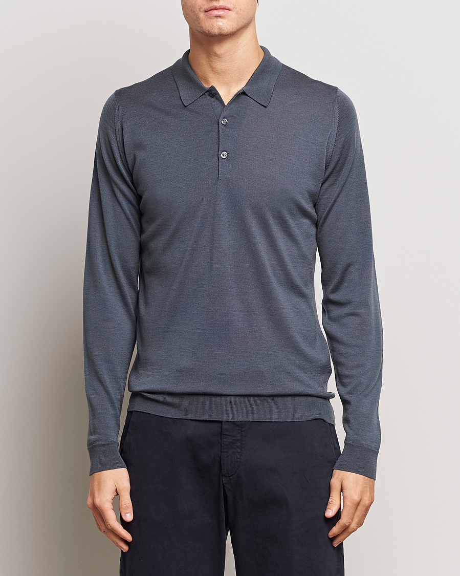 Uomini | Polo di maglia | John Smedley | Belper Extra Fine Merino Polo Pullover Slate Grey