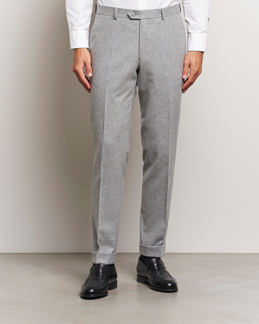 Uomini | Pantaloni | Oscar Jacobson | Denz Turn Up Flannel Trousers Light Grey Melang