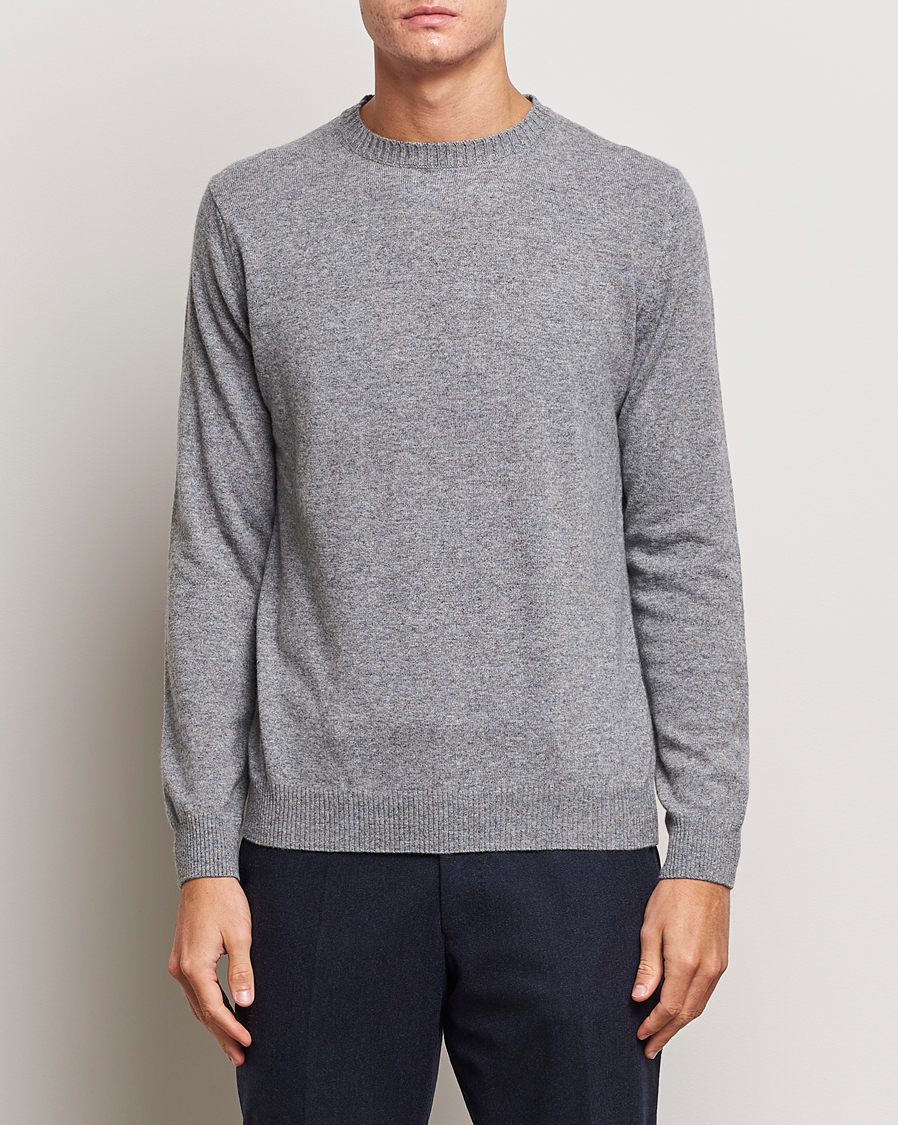 Uomini | Maglieria | Oscar Jacobson | Valter Wool/Cashmere Round Neck Light Grey