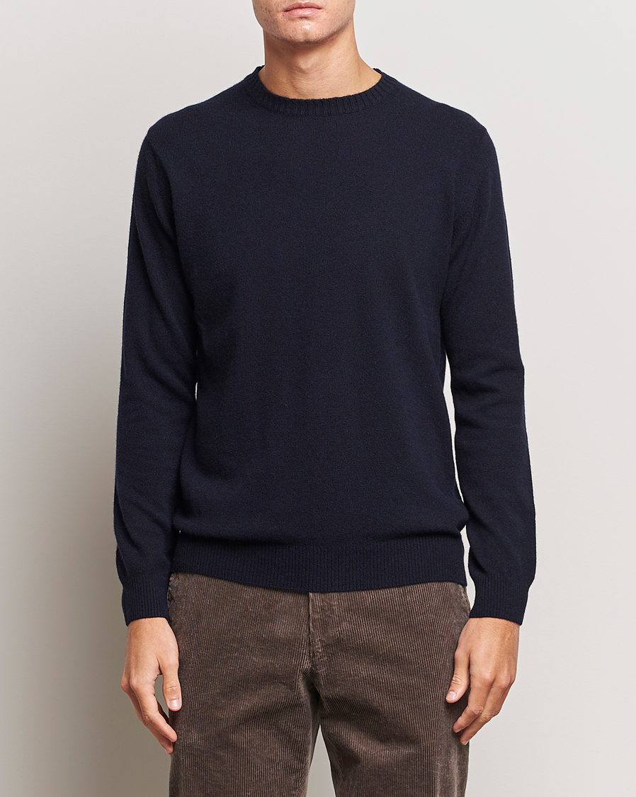 Uomini | Maglieria | Oscar Jacobson | Valter Wool/Cashmere Round Neck Navy