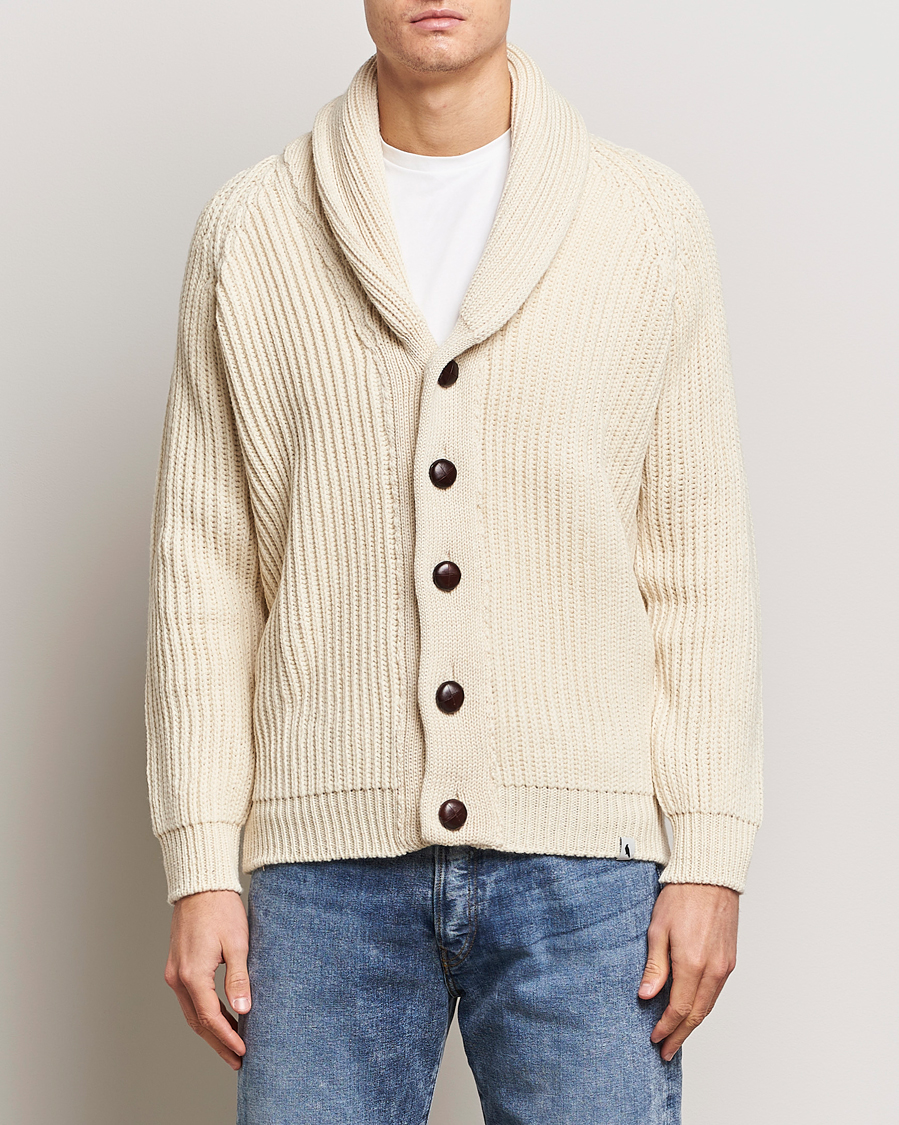 Uomini |  | Peregrine | Wilkinson Ribbed Wool Cardigan Ecru