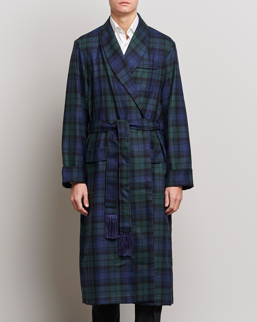 Uomini | Accappatoi & Pigiami | Derek Rose | Wool Tartan Dressing Gown Blackwatch