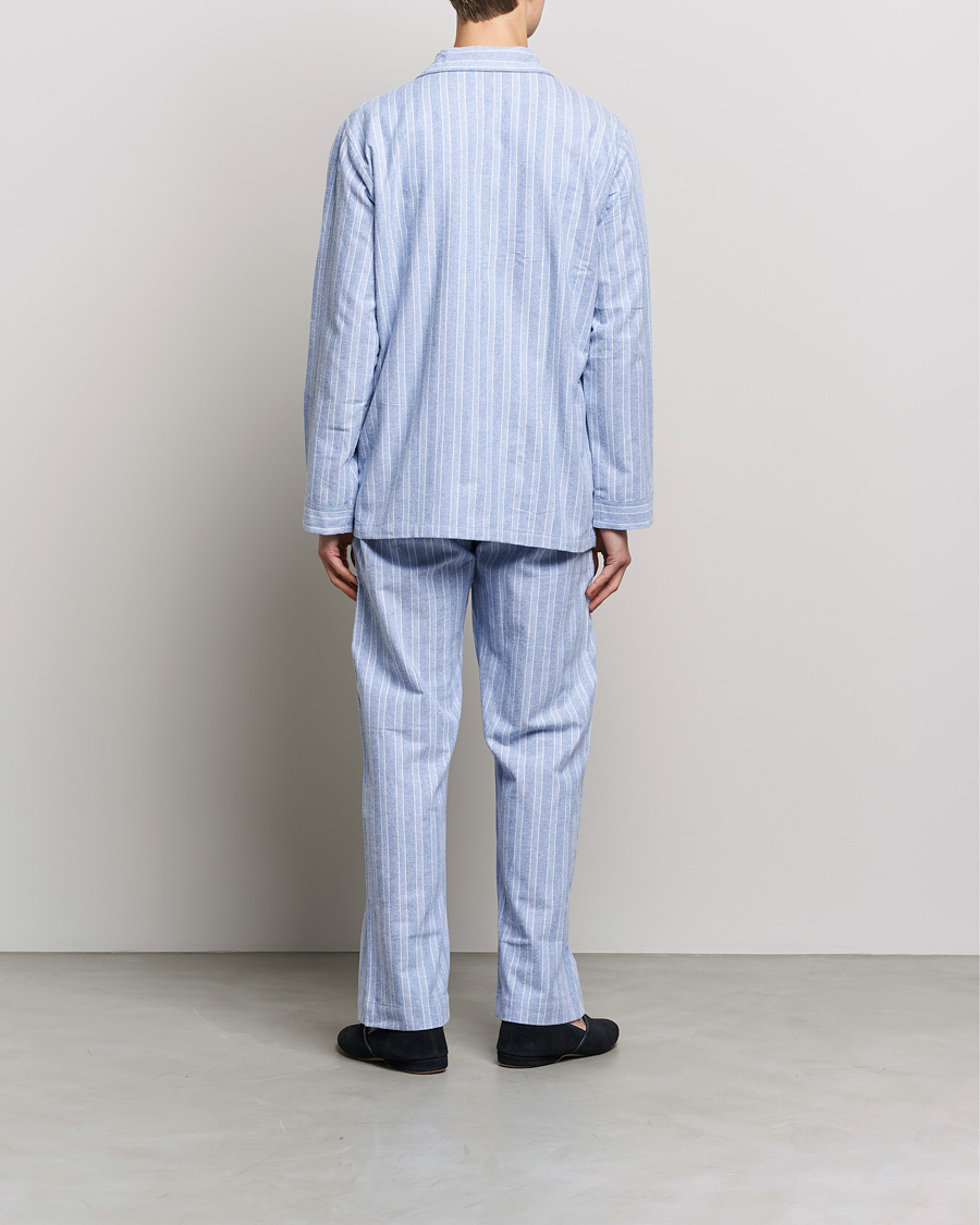 Uomini |  | Derek Rose | Brushed Cotton Flannel Striped Pyjama Set Blue