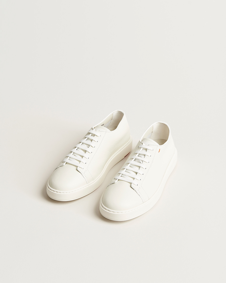 Uomini |  | Santoni | Low Top Grain Leather Sneaker White Calf