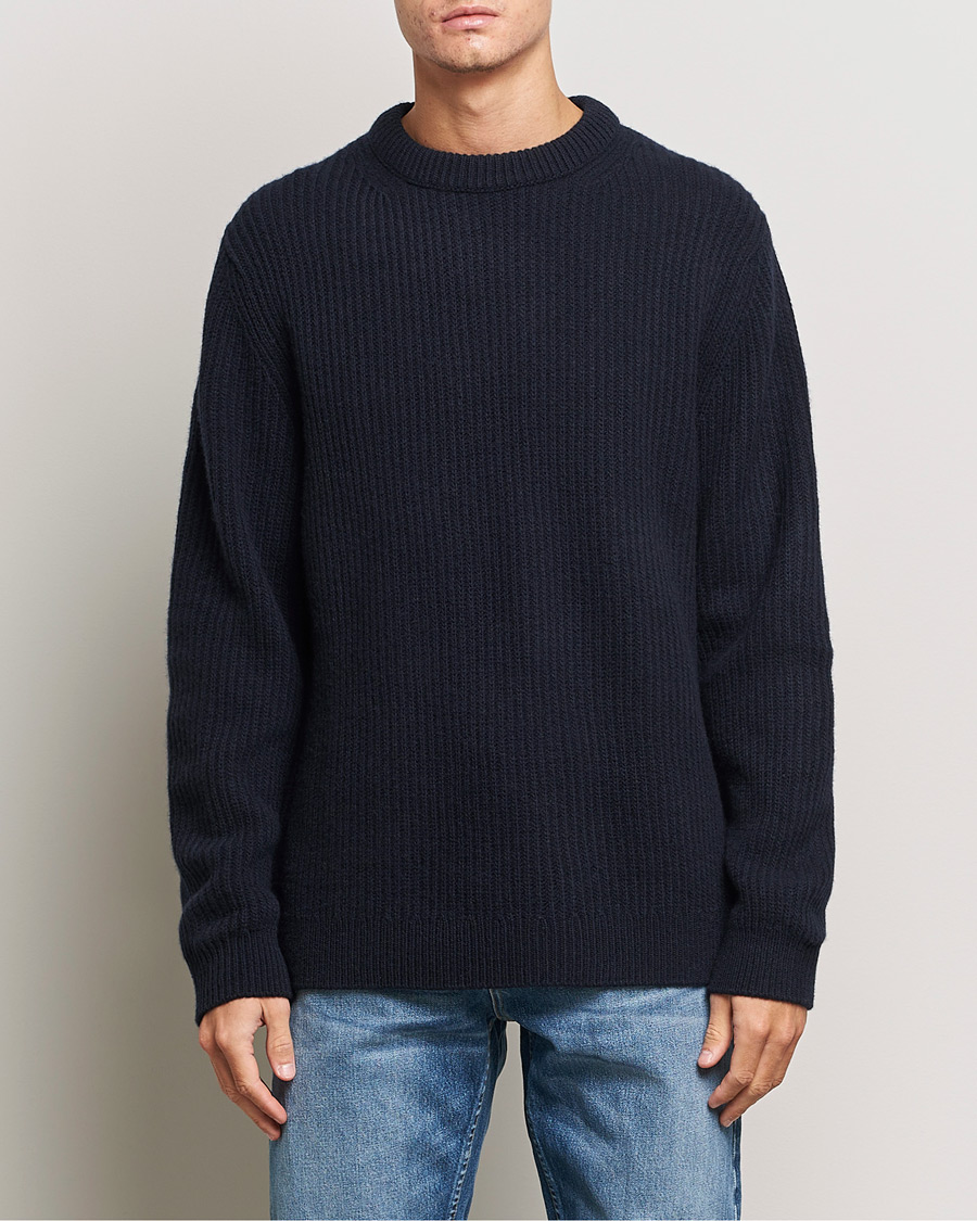 Uomini | Maglioni a maglia | Nudie Jeans | August Wool Rib Knitted Sweater Navy