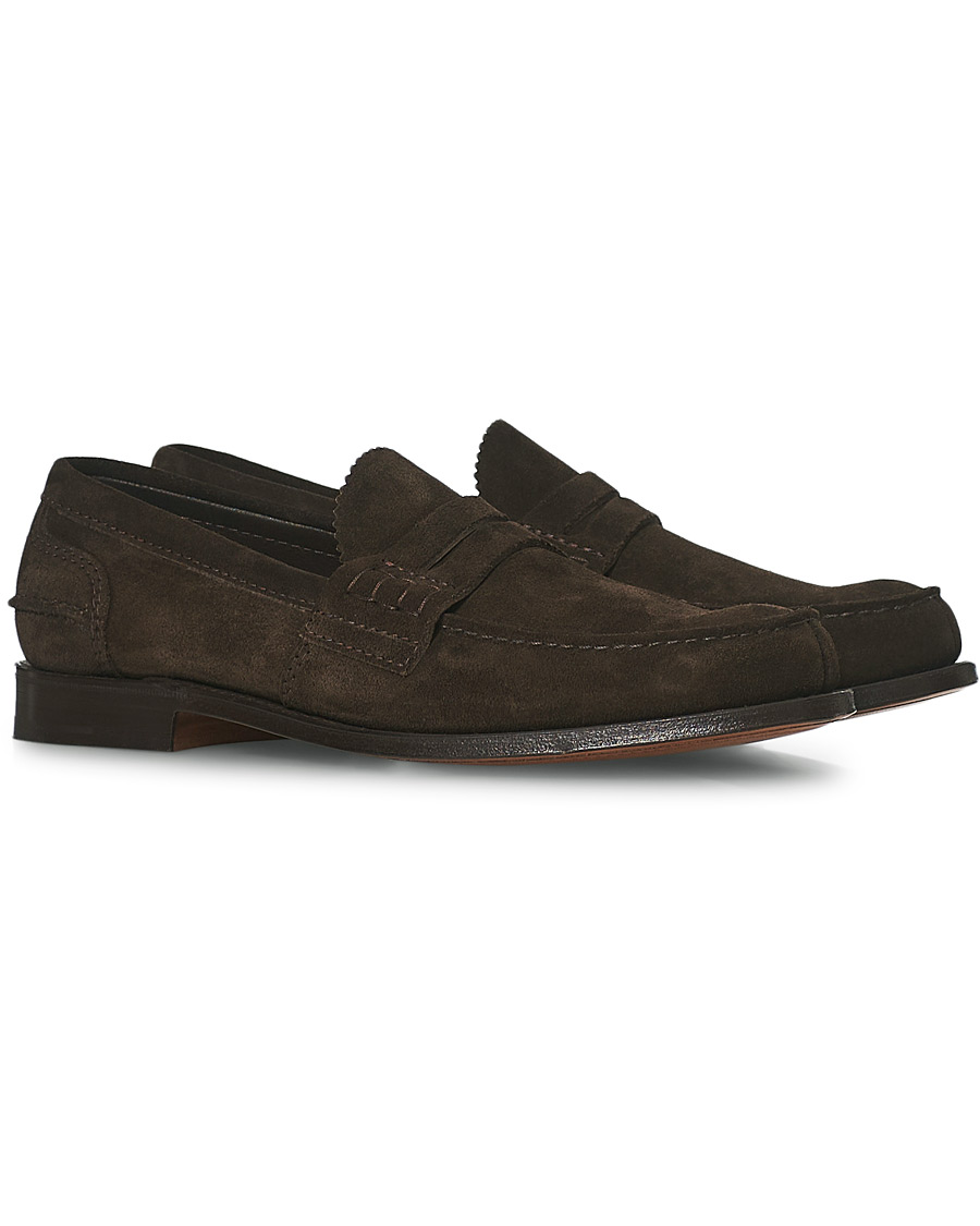 Uomini | Church's Pembrey Suede Penny Loafers Dark Brown | Church's | Pembrey Suede Penny Loafers Dark Brown