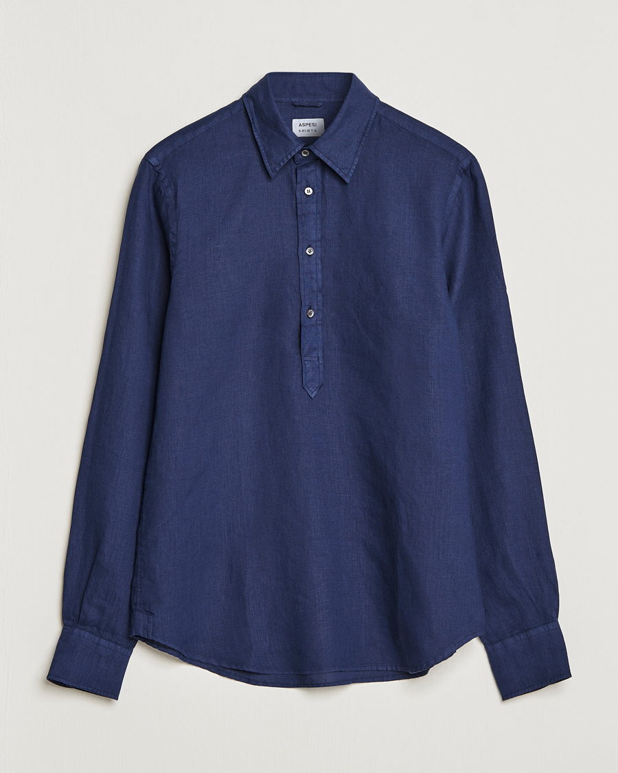 Uomini | Camicie | Aspesi | Linen Popover Shirt Dark Blue