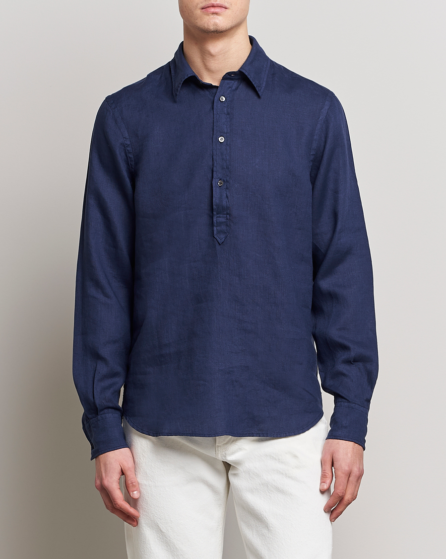 Uomini | Camicie | Aspesi | Linen Popover Shirt Dark Blue