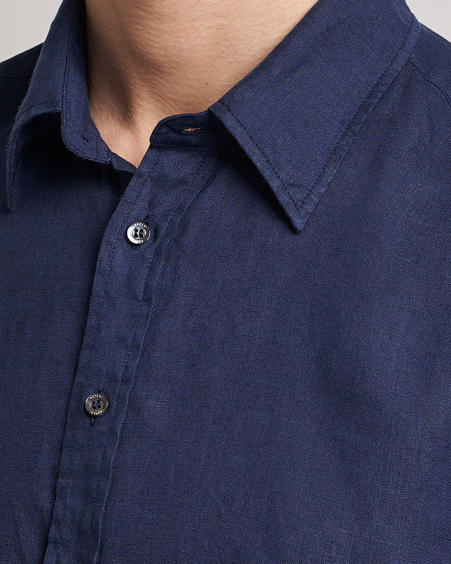 Uomini | Camicie | Aspesi | Linen Popover Shirt Dark Blue