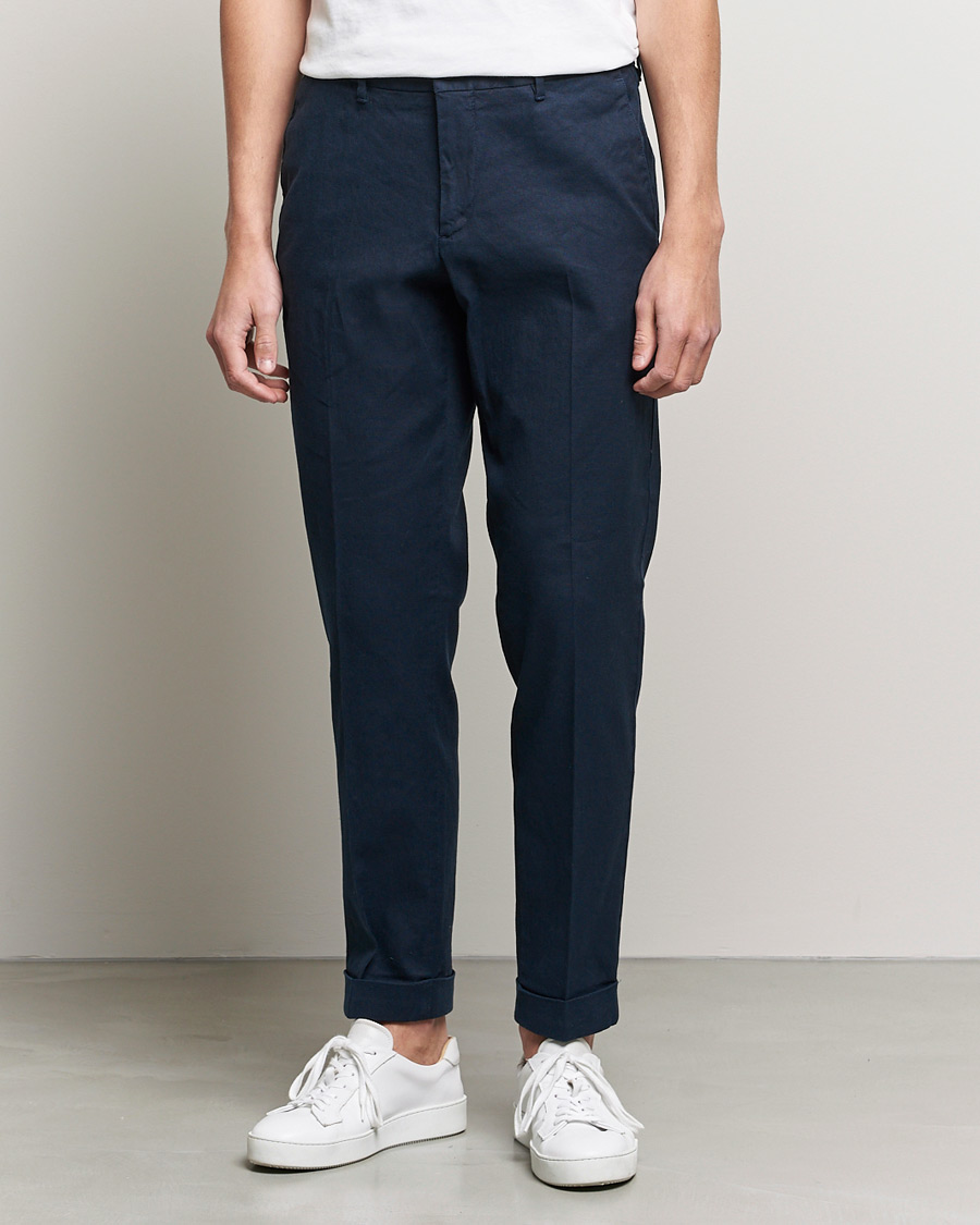 Uomini | Pantaloni di lino | J.Lindeberg | Grant Stretch Cotton/Linen Trousers Navy