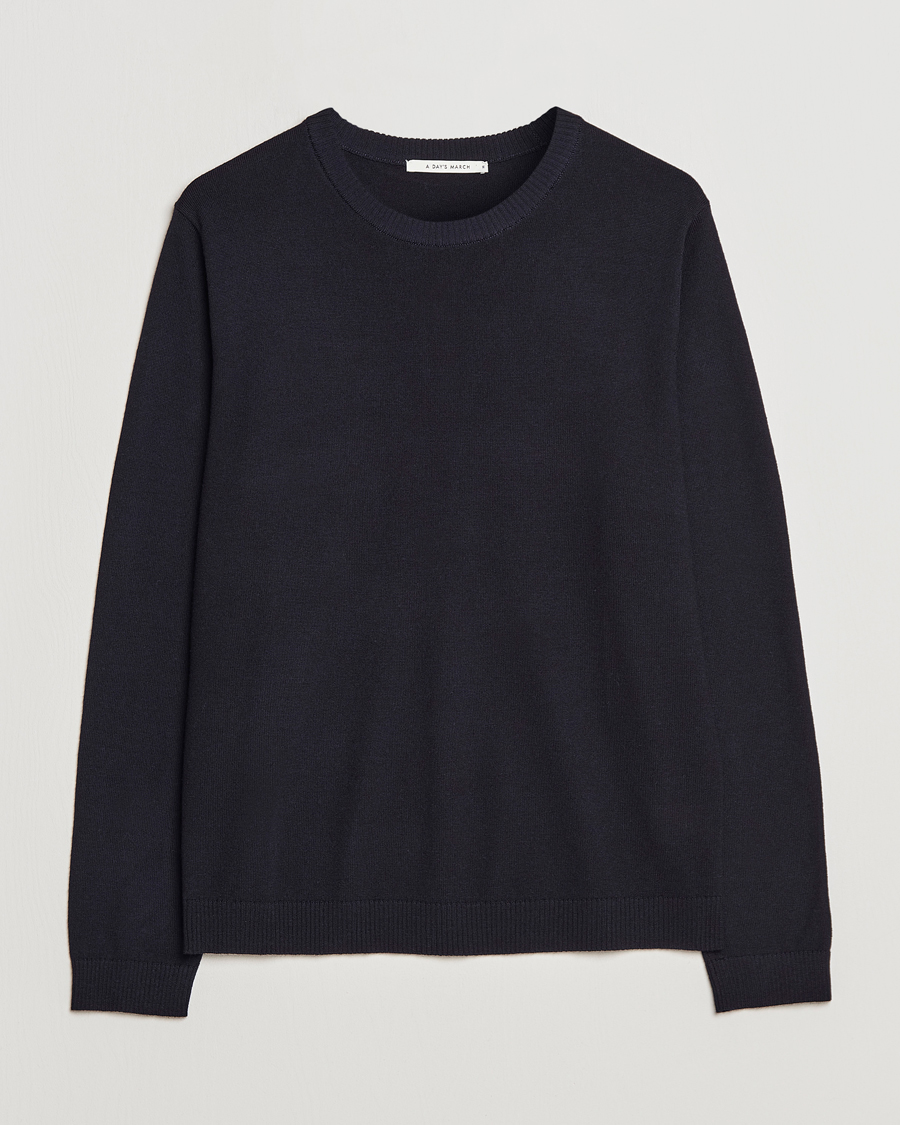 Uomini | Maglieria | A Day's March | Álagon Merino Crew Navy