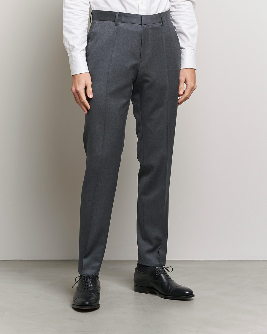 Uomini | Pantaloni da abito | BOSS BLACK | Genius Slim Fit Wool Trousers Dark Grey