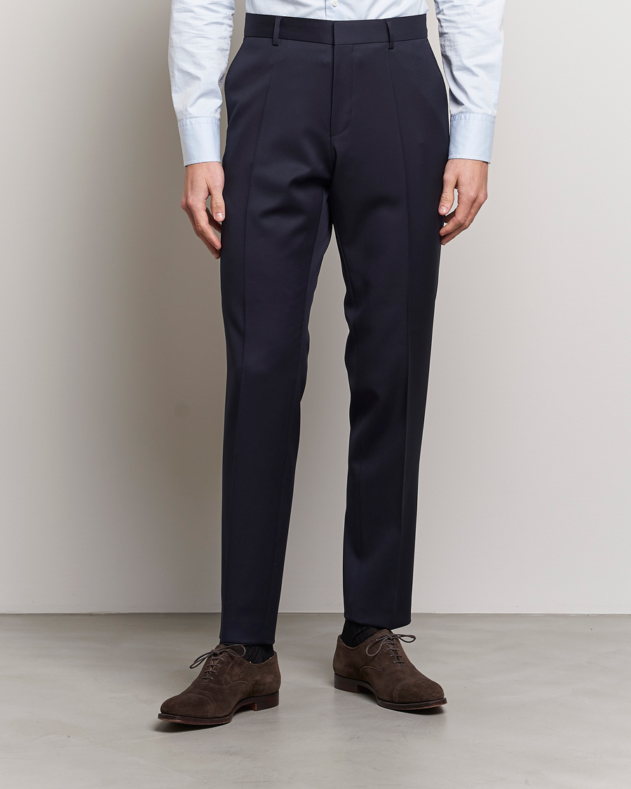 Uomini | Abito da studente | BOSS BLACK | Genius Slim Fit Wool Trousers Dark Blue