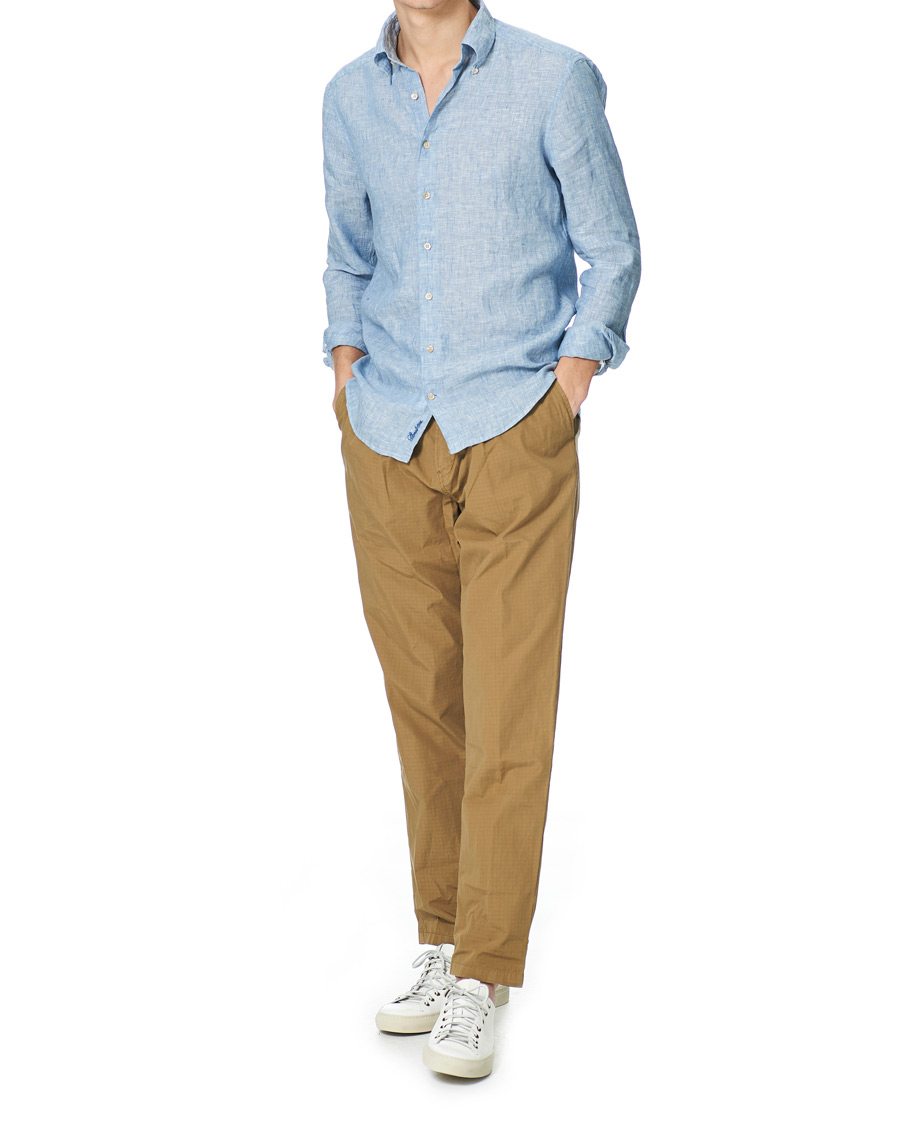 Uomini | Camicie | Stenströms | Slimline Button Down Linen Shirt Light Blue