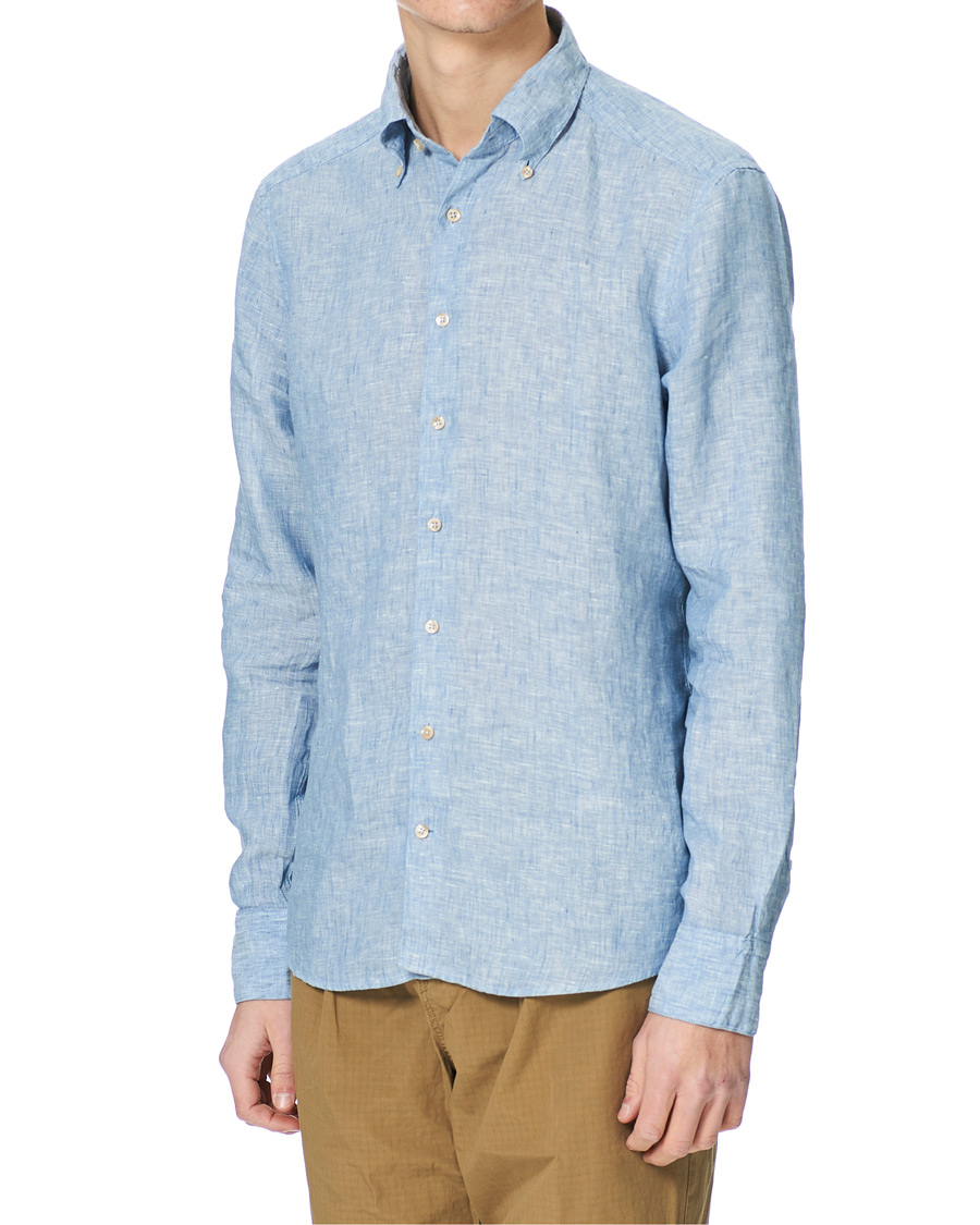 Uomini | Camicie | Stenströms | Slimline Button Down Linen Shirt Light Blue