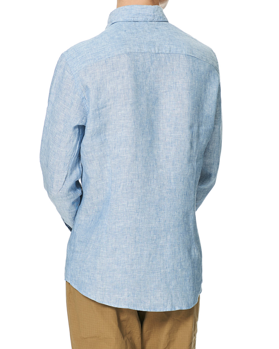 Uomini | Camicie | Stenströms | Slimline Button Down Linen Shirt Light Blue