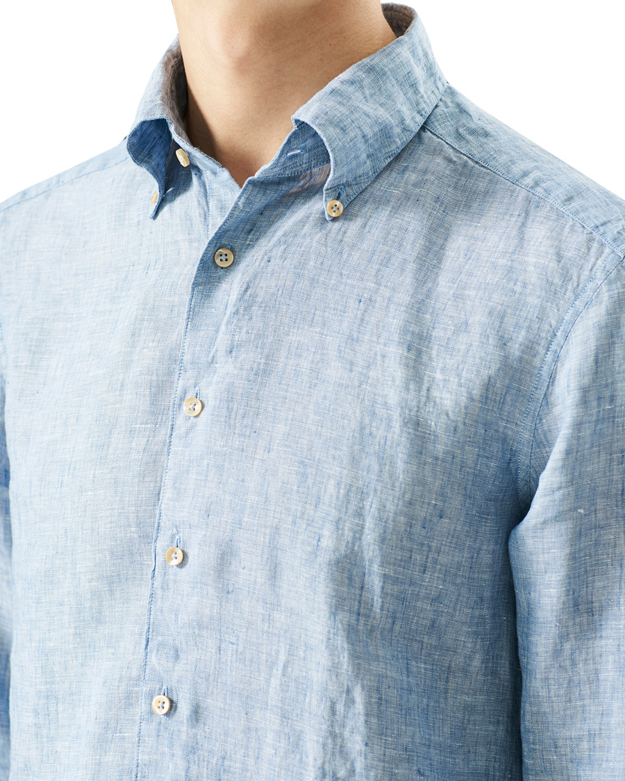 Uomini | Camicie | Stenströms | Slimline Button Down Linen Shirt Light Blue