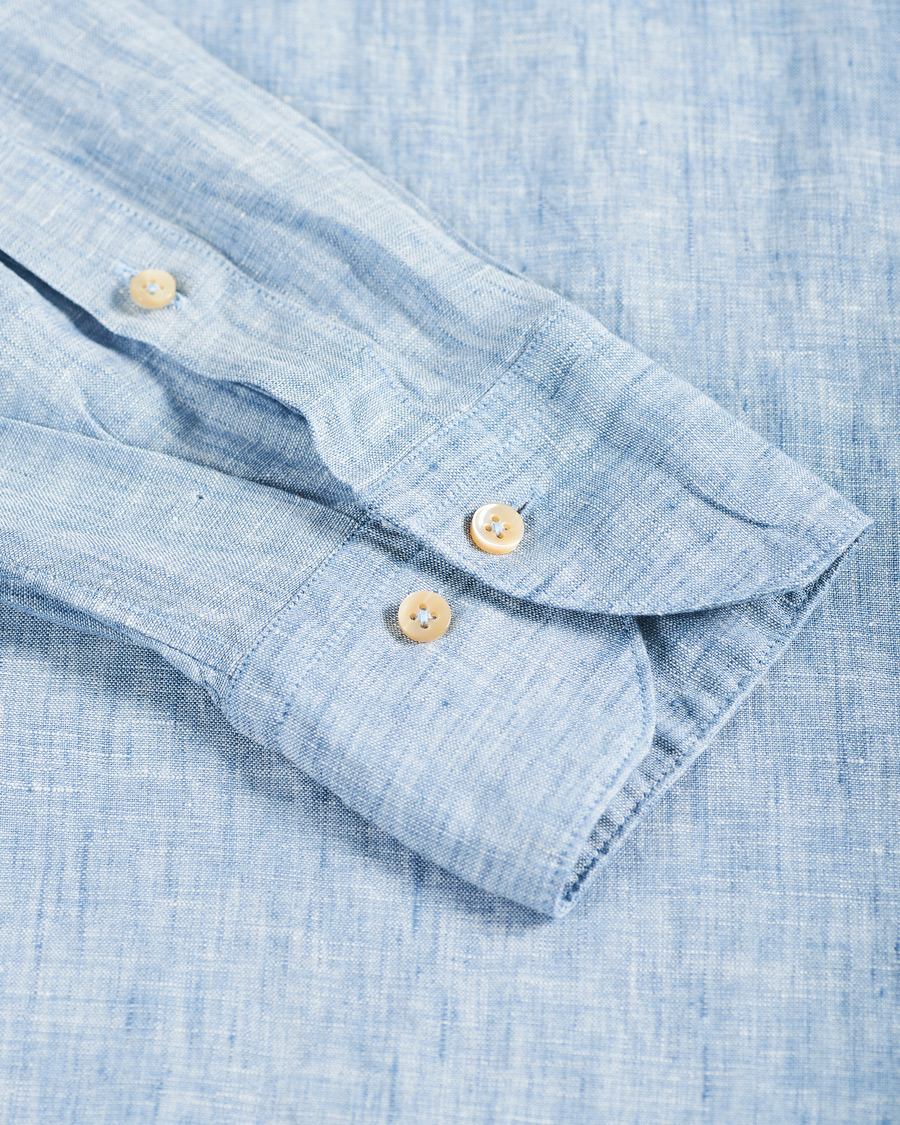 Uomini | Camicie | Stenströms | Slimline Button Down Linen Shirt Light Blue