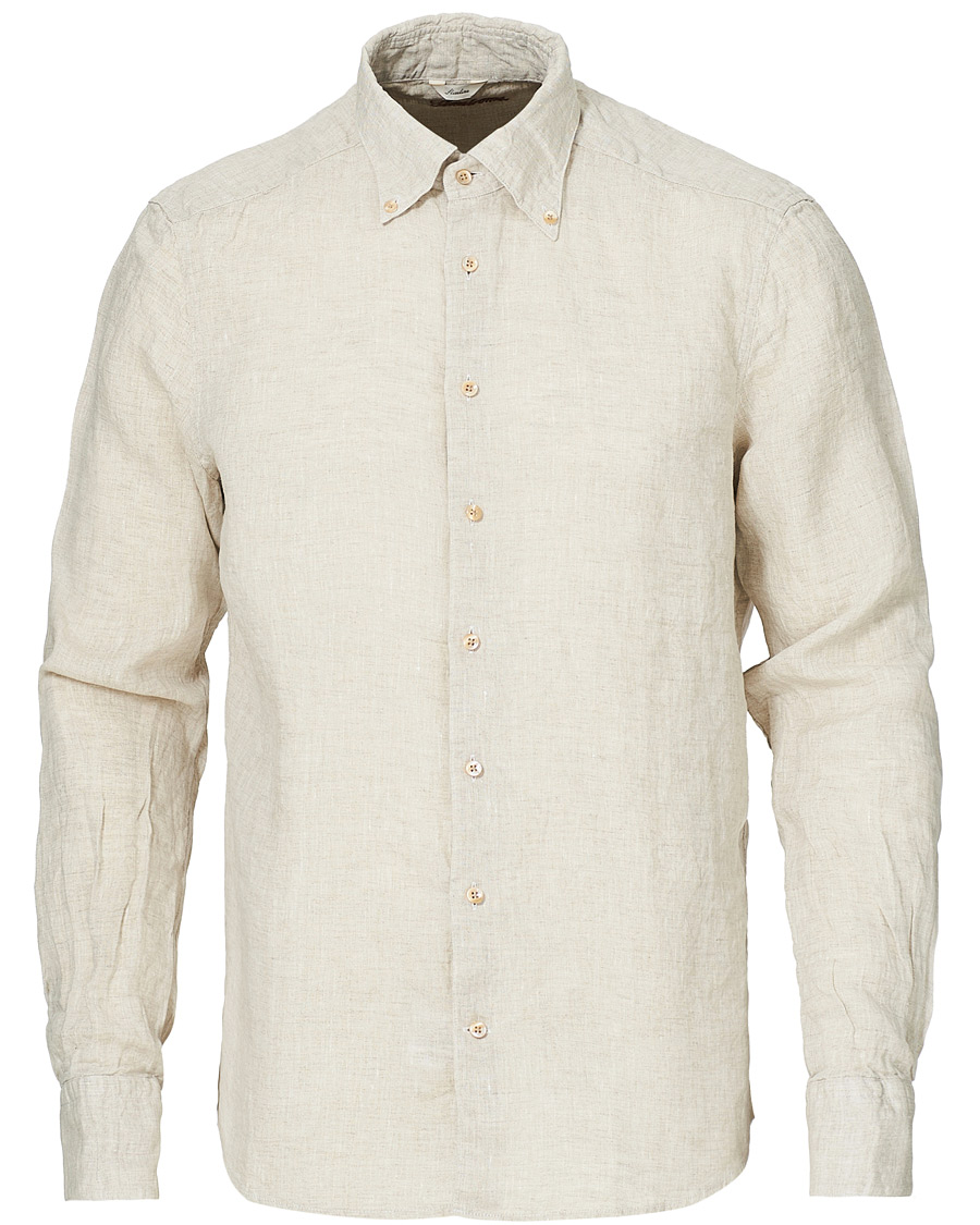 Uomini | Camicie | Stenströms | Slimline Button Down Linen Shirt Beige