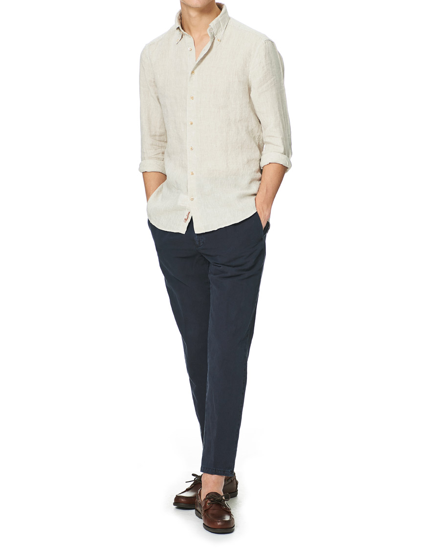 Uomini | Camicie | Stenströms | Slimline Button Down Linen Shirt Beige