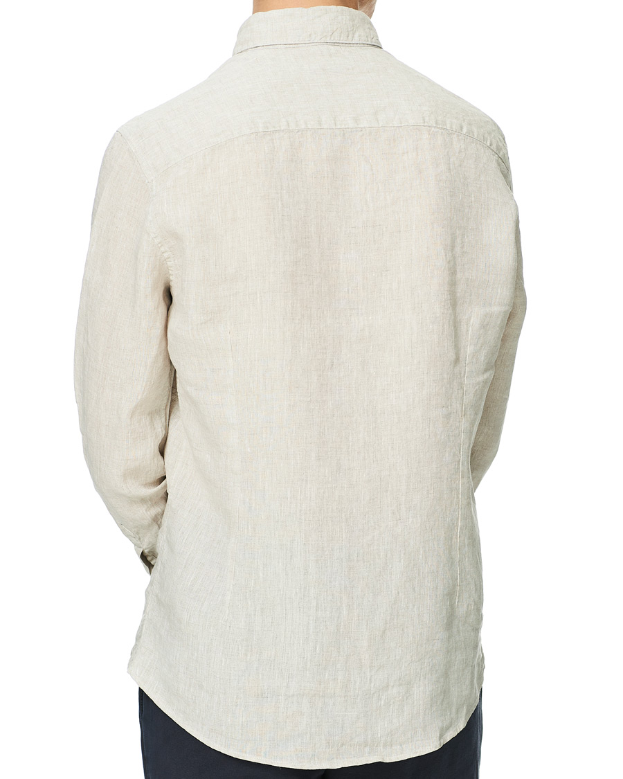 Uomini | Camicie | Stenströms | Slimline Button Down Linen Shirt Beige