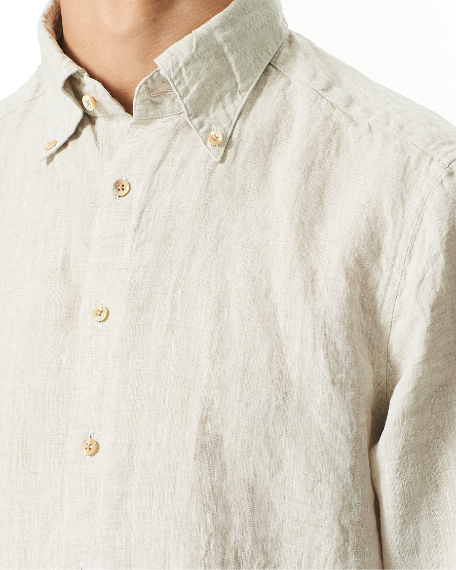 Uomini | Camicie | Stenströms | Slimline Button Down Linen Shirt Beige