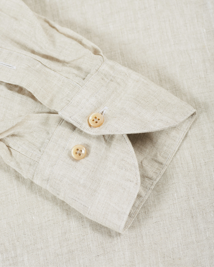 Uomini | Camicie | Stenströms | Slimline Button Down Linen Shirt Beige