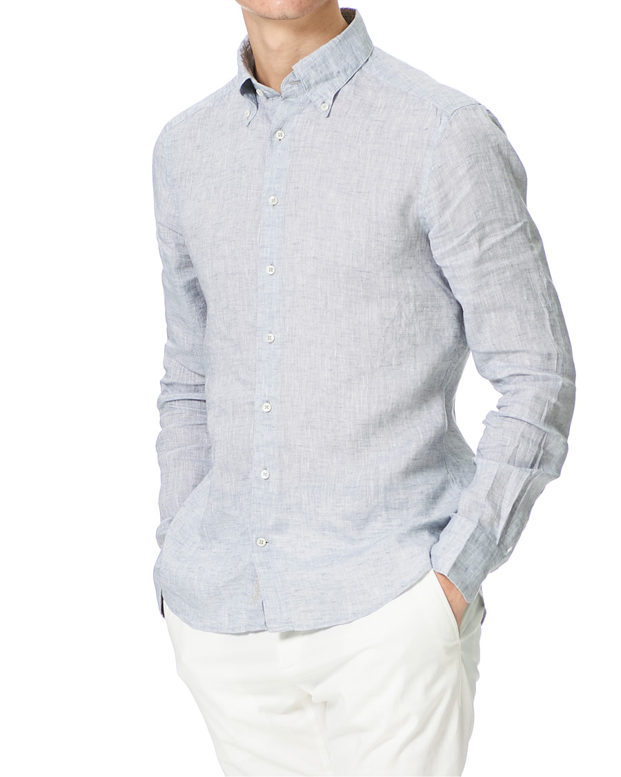 Uomini | Casual | Stenströms | Slimline Button Down Linen Shirt Light Grey