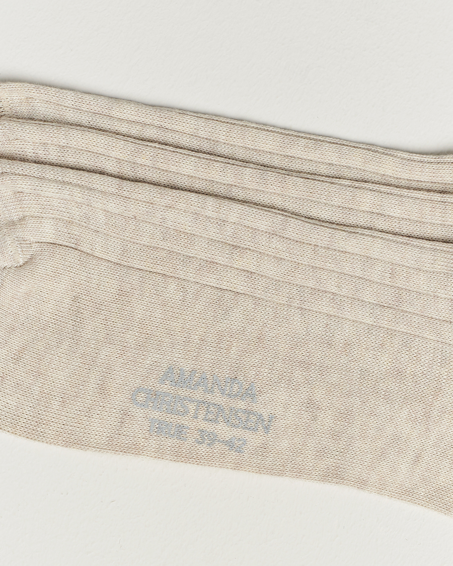 Uomini | Biancheria intima | Amanda Christensen | 3-Pack True Cotton Ribbed Socks Sand Melange