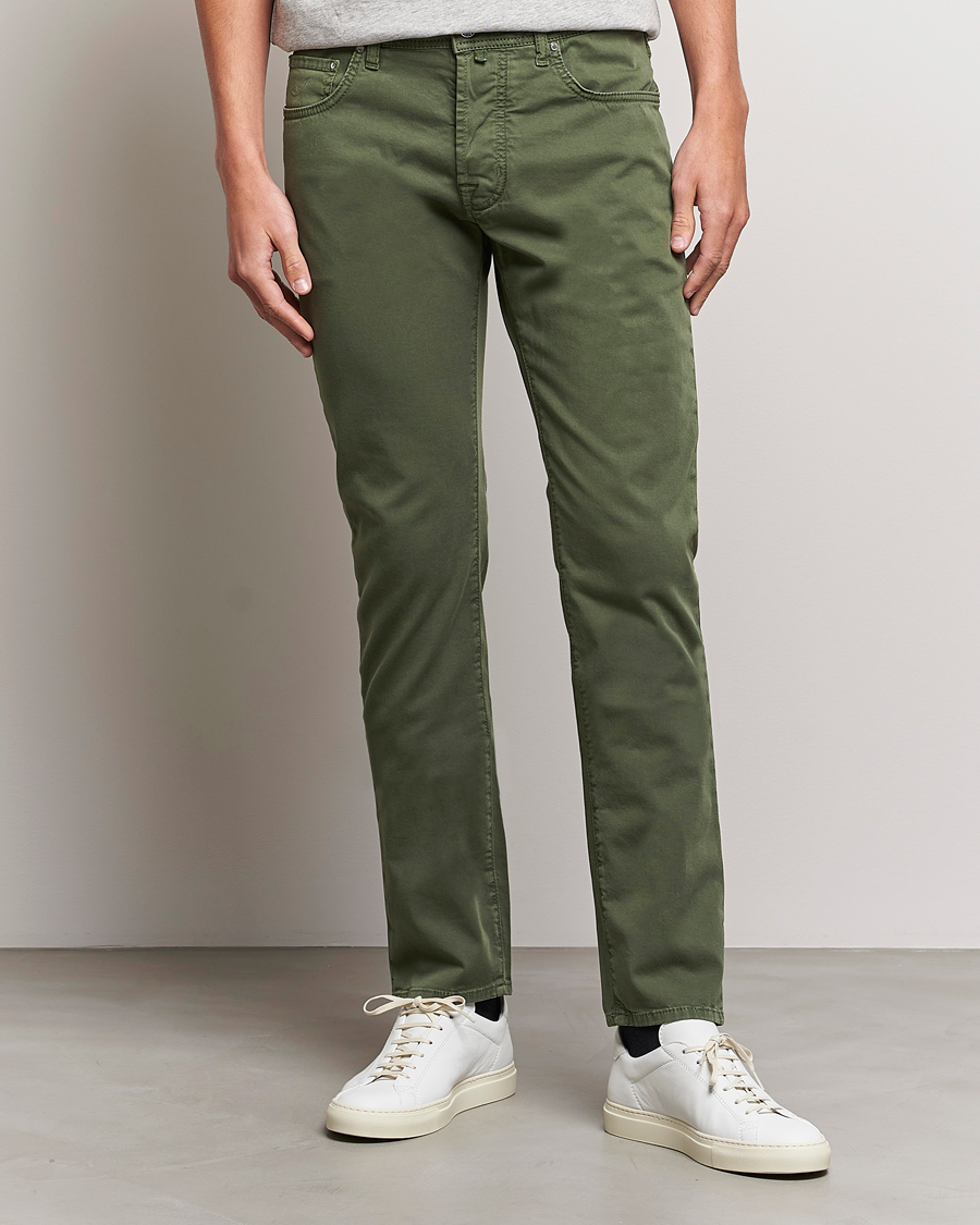 Uomini | Italian Department | Jacob Cohën | Bard Garment Dyed Gabardine Trousers Green