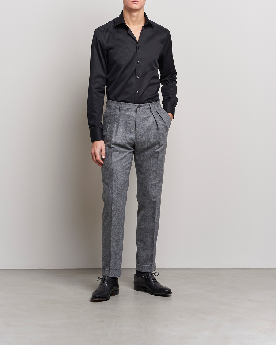 Uomini | Formale | Stenströms | Slimline Cut Away Shirt Black