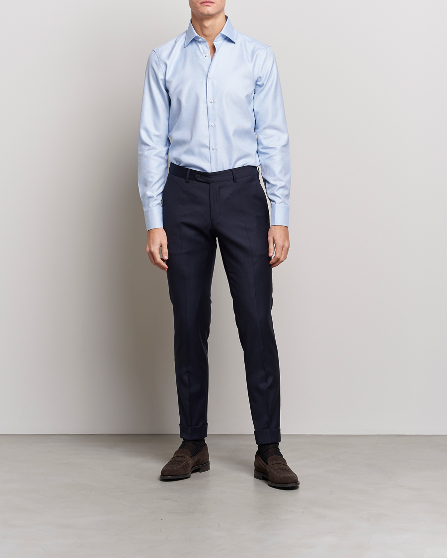 Uomini | Abito scuro | Stenströms | Slimline Houndstooth Shirt Light Blue