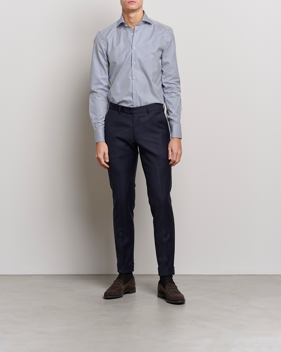 Uomini | Formale | Stenströms | Slimline Stripe Cut Away Shirt Navy