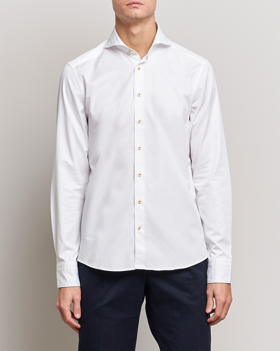 Uomini |  | Stenströms | Slimline Washed Cotton Shirt White