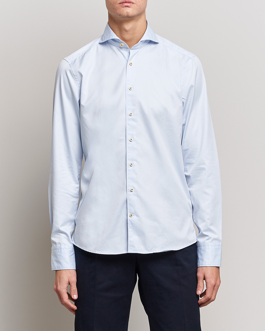 Uomini | Camicie casual | Stenströms | Slimline Washed Cotton Shirt Light Blue