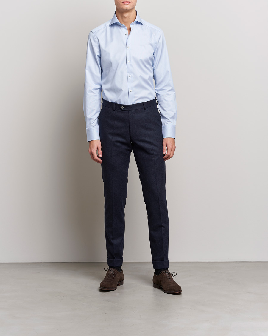 Uomini |  | Stenströms | Slimline Micro Stripe Cut Away Shirt Blue