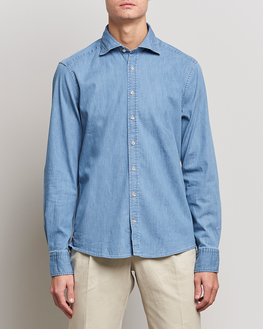 Uomini | Casual | Stenströms | Slimline Garment Washed Shirt Light Denim