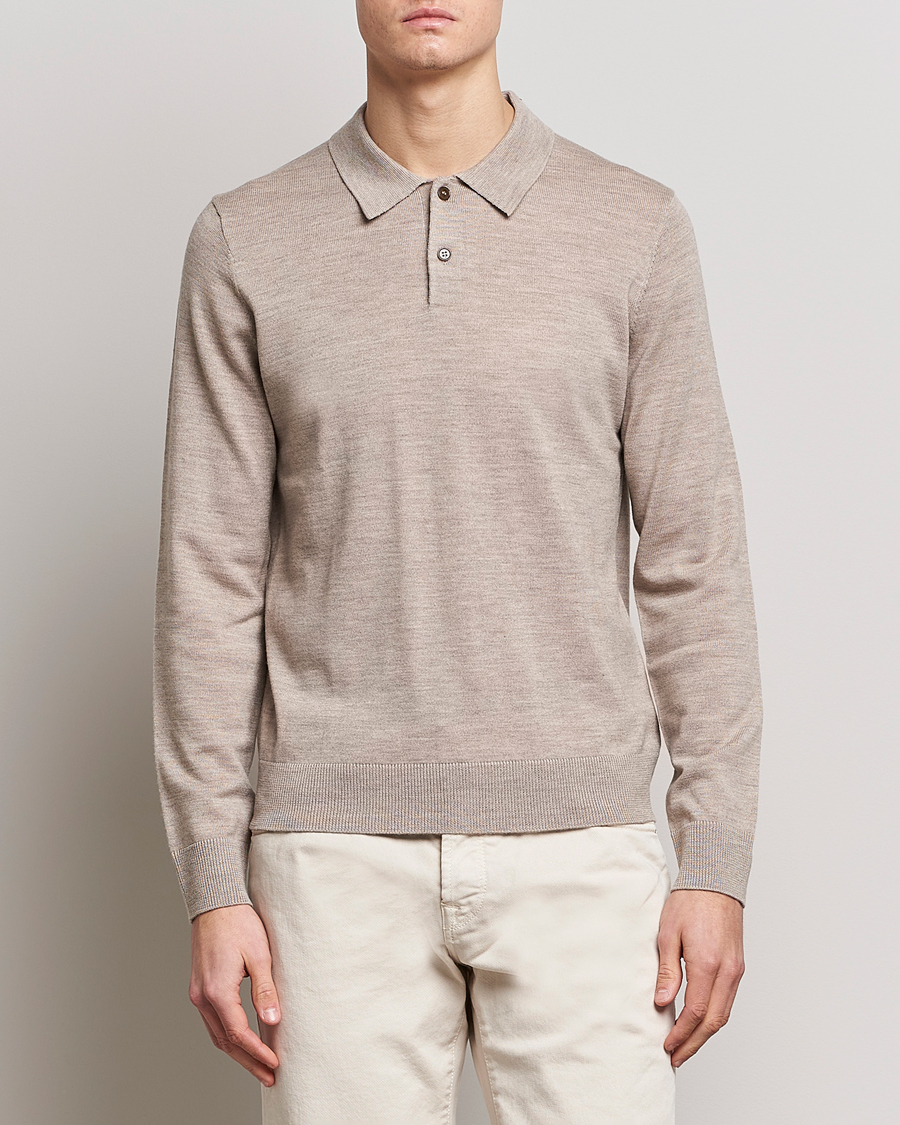 Uomini | Maglieria | Morris | Merino Polo Knit Khaki