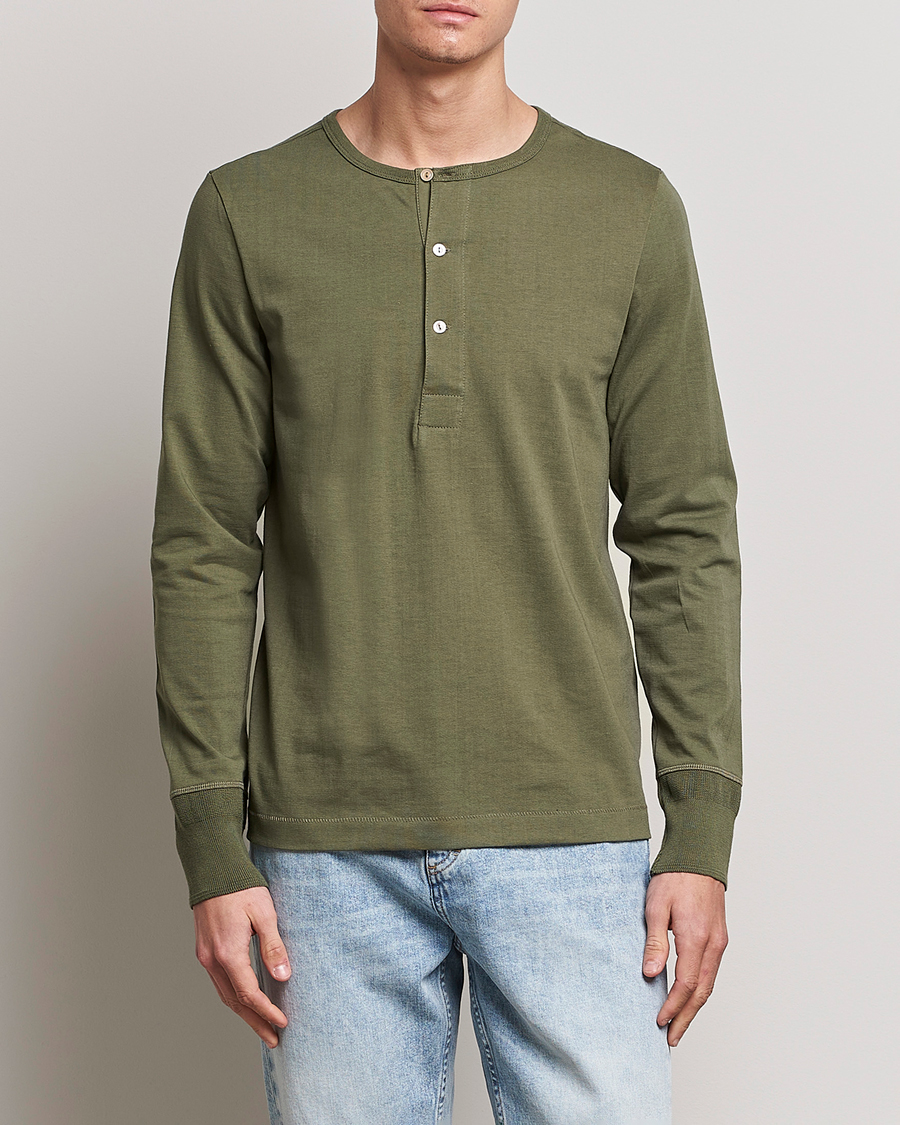 Uomini | Reparti | Merz b. Schwanen | Classic Organic Cotton Henley Sweater Army