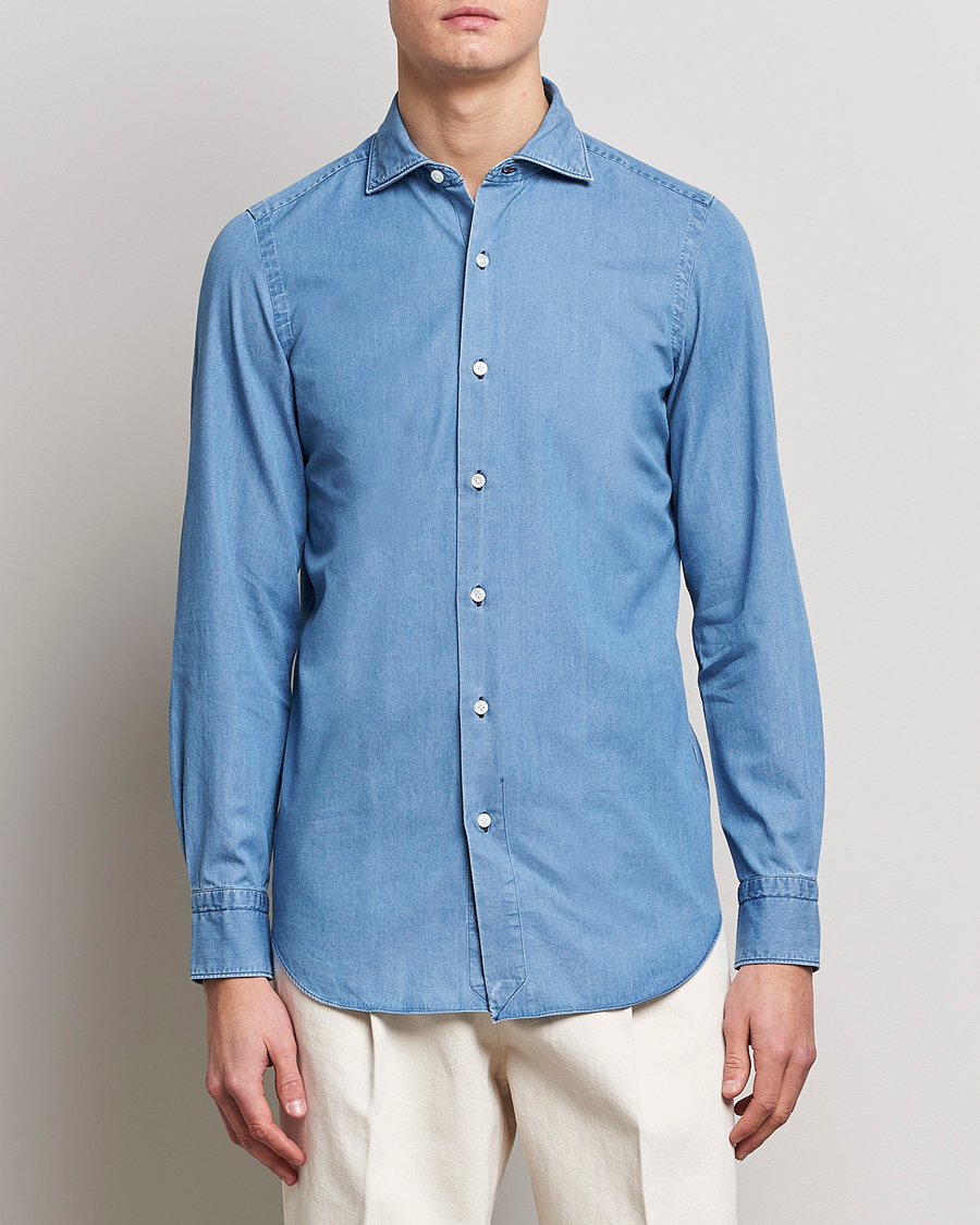 Uomini | Italian Department | Finamore Napoli | Milano Slim Denim Shirt Light Indigo