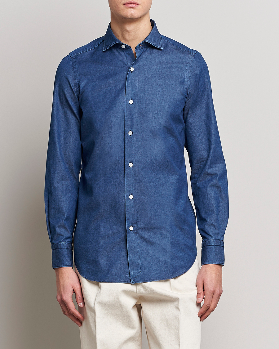 Uomini |  | Finamore Napoli | Milano Slim Denim Shirt Dark Indigo