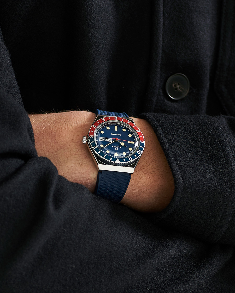 Uomini | Cinturino in gomma | Timex | Q Diver 38mm Rubber Strap Blue/Red