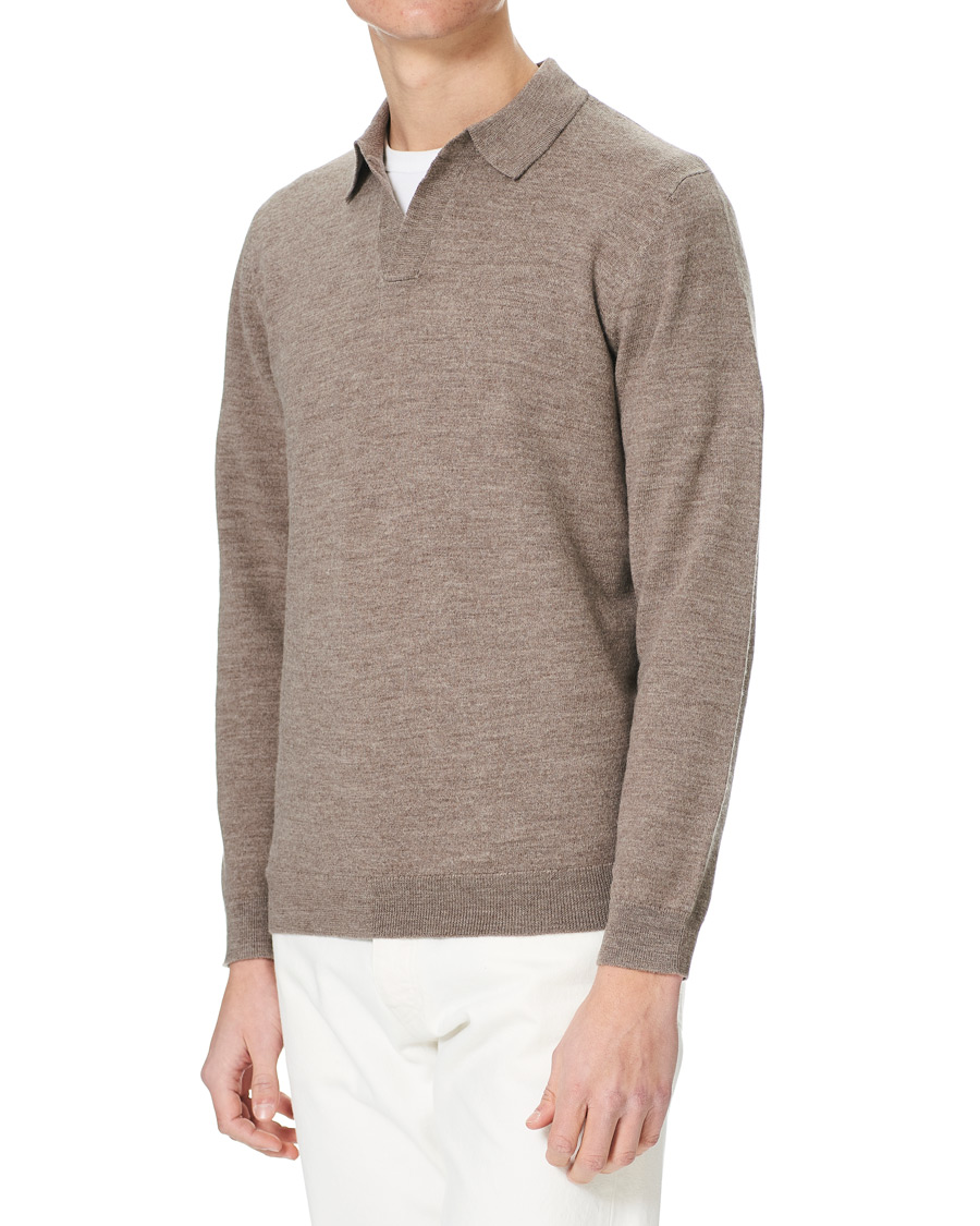 Uomini | A Day's March | A Day\'s March | Manol Open Collar Merino Polo Taupe Melange