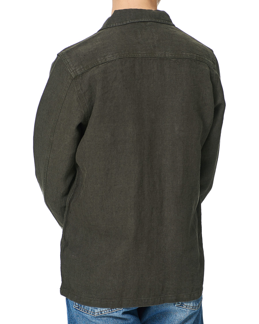 Uomini | Camicie | A Day's March | Heavy Linen Patch Pocket Overshirt Olive