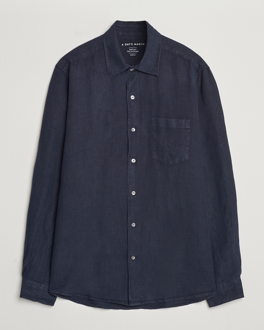Uomini | Camicie | A Day's March | Abu Linen Shirt Dark Navy