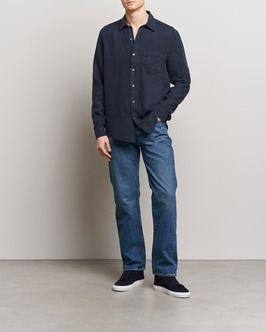 Uomini | Camicie | A Day's March | Abu Linen Shirt Dark Navy
