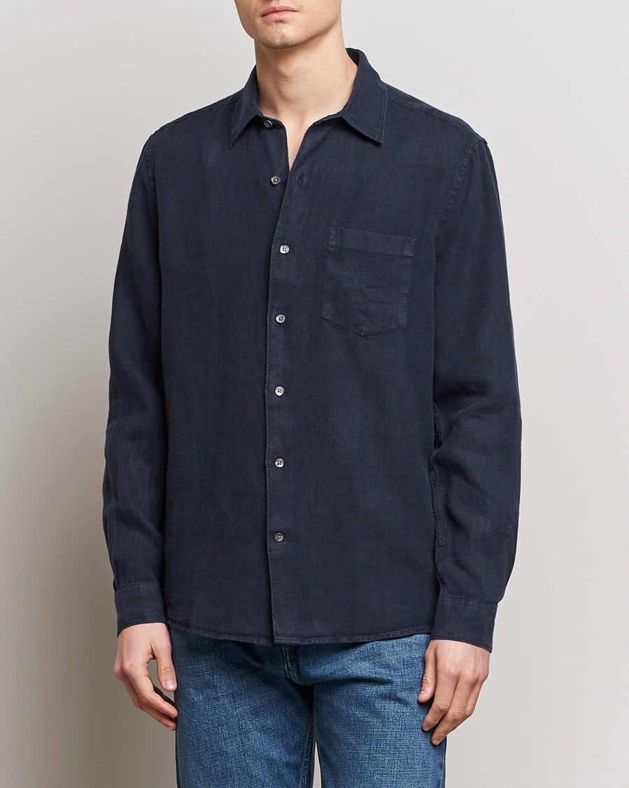 Uomini | Camicie | A Day's March | Abu Linen Shirt Dark Navy