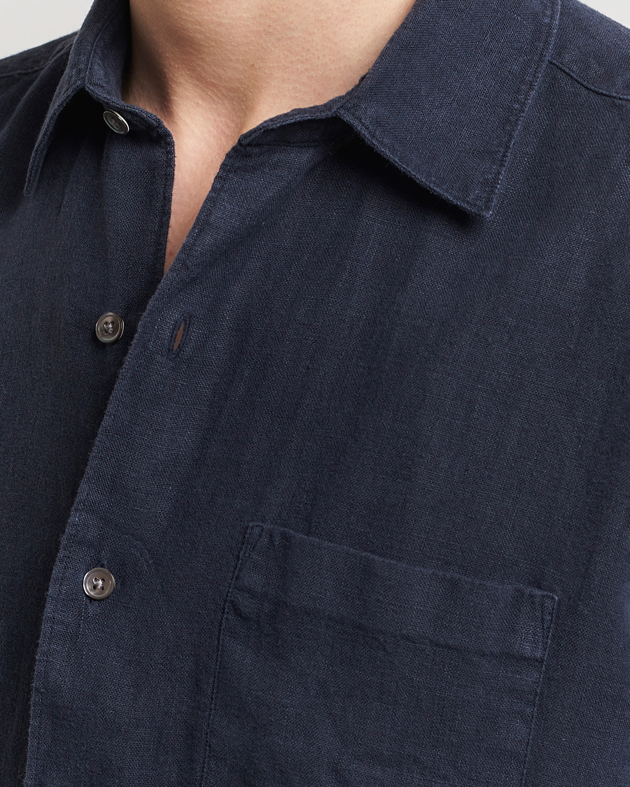 Uomini | Camicie | A Day's March | Abu Linen Shirt Dark Navy