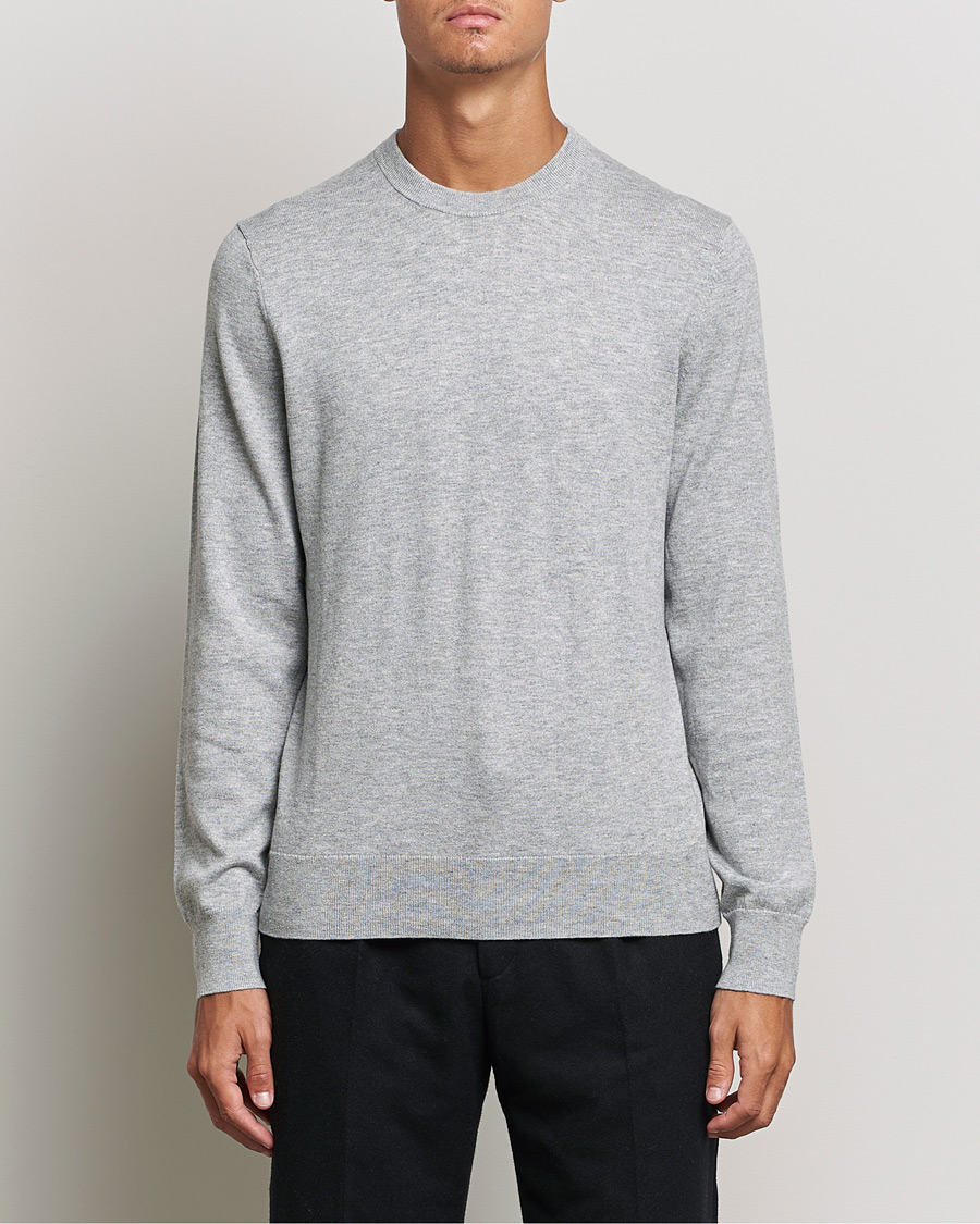 Uomini | Maglieria | Filippa K | Cotton Merino Basic Sweater Light Grey Melange